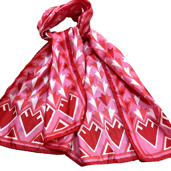 Vintage VERA Pink Red & White Silky Scarf Abstract Artsy Long Rectangle Abstract - Picture 5 of 7